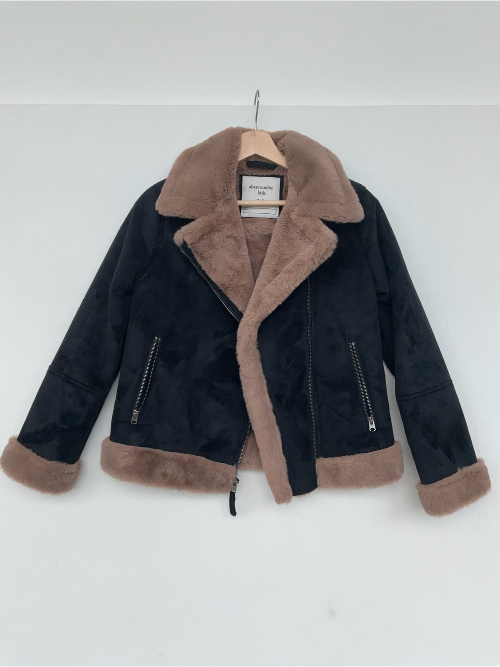 Abercrombie & Fitch Black Jacket with Brown Faux-Shearling Trim